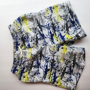 Banana Boat Abstract Shark and Splatter Print Swim Trunks - Gray, Blue, Yellow